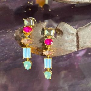 Multi Color Crystal Bauble Bar Earrings